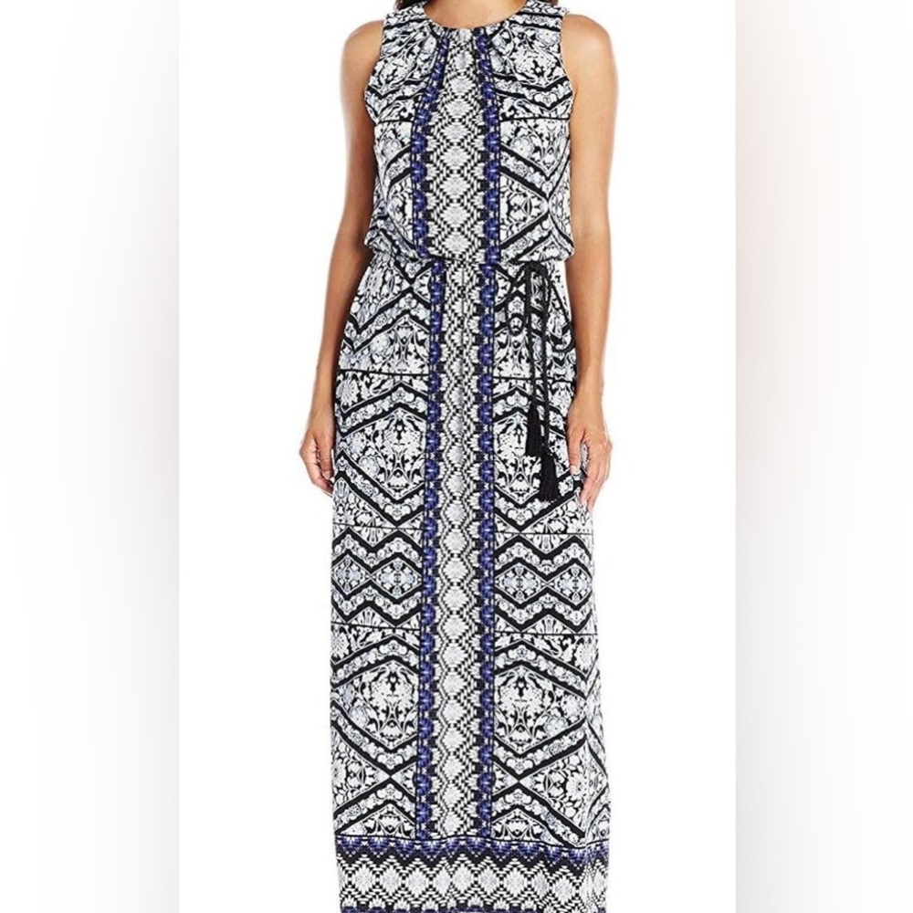 London Times Sleeveless Print Maxi Dress